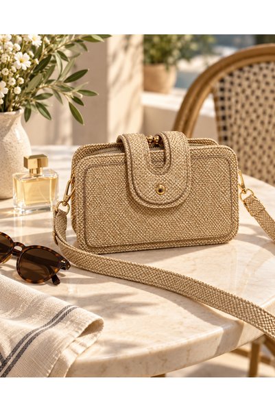 ZİVORA Women's Three-Compartment Shoulder and Crossbody Bag with Adjustable Strap and Gold Accessories 21X11X8 cm