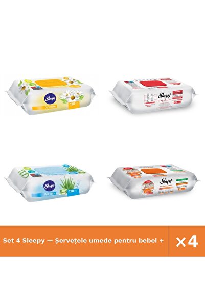 Sleepy Set 4 — Șervețele umede pentru bebel + Șervețele umede Easy + Șervețel...