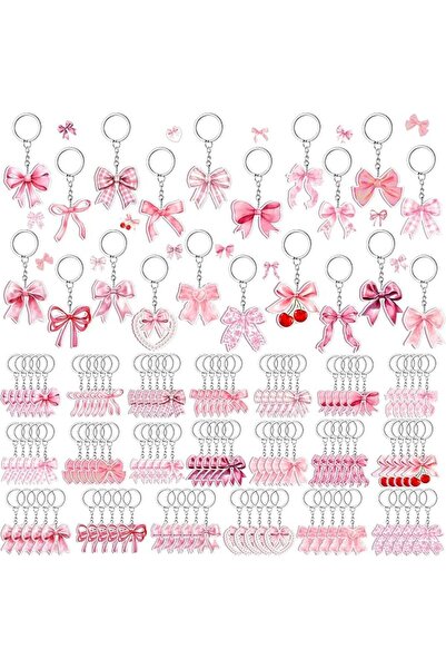 KASTWAVE Pink Bow Party Favors, 100 Pcs 20 Style Bulk Pink Bow Acrylic Keycha...