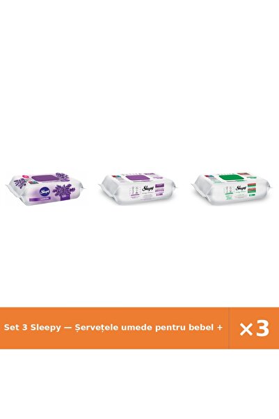 Sleepy Set 3 — Șervețele umede pentru bebel + Șervețele umede Easy + Șervețel...