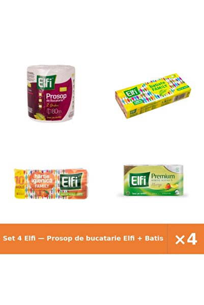 Elfi Set 4 — Prosop de bucatarie + Batiste nazale + Hartie Igienica Family