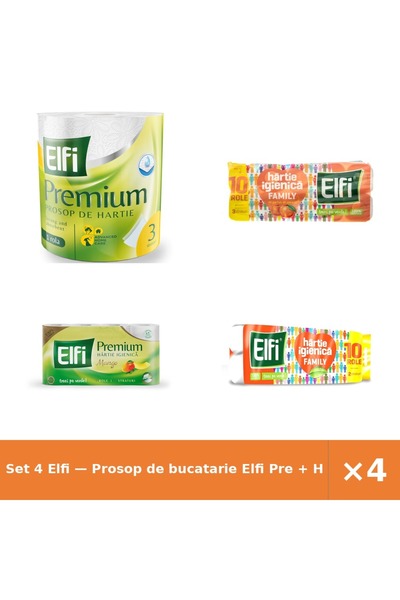 Elfi Set 4 — Prosop de bucatarie Pre + Hartie Igienica Family + hartie igieni...