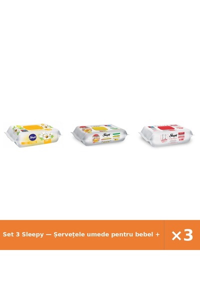 Sleepy Set 3 — Șervețele umede pentru bebel + Șervețele umede de curățare + Ș...