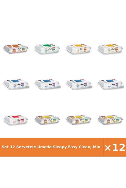 Sleepy Set 12 șervețele umede Easy Clean, Mix Săpun Alb, Plante Aromatice, În...