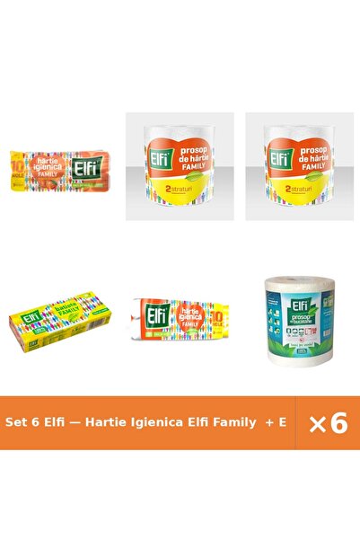 Elfi Set 6 — Hartie Igienica Family + Prosop Family 2St/220Fo + Batiste nazale