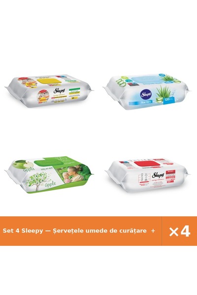 Sleepy Set 4 — Șervețele umede de curățare + Șervețele umede pentru bebel + Ș...