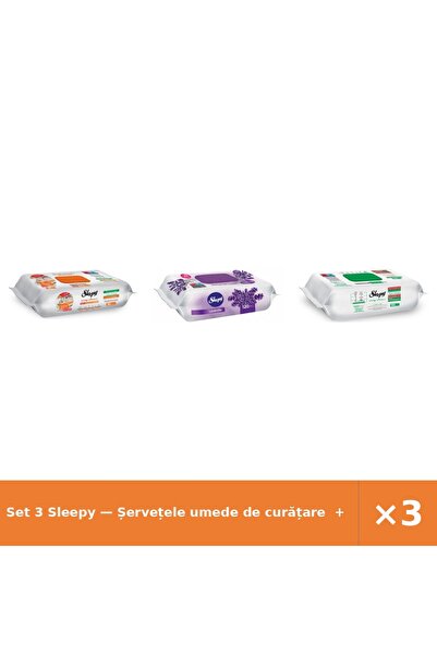 Sleepy Set 3 — Șervețele umede de curățare + Șervețele umede pentru bebel + Ș...