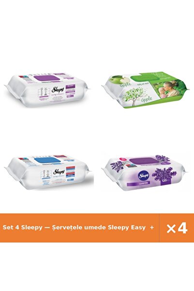 Sleepy Set 4 — Șervețele umede Easy + Șervețele umede pentru bebel + Șervețel...