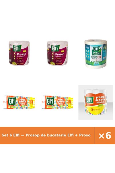 Elfi Set 6 — Prosop de bucatarie + Prosop de bucatarie + Hartie Igienica Family