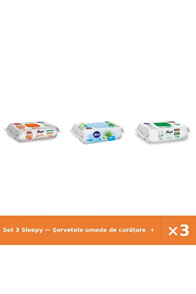 Sleepy Set 3 — Șervețele umede de curățare + Șervețele umede pentru bebel + Ș...