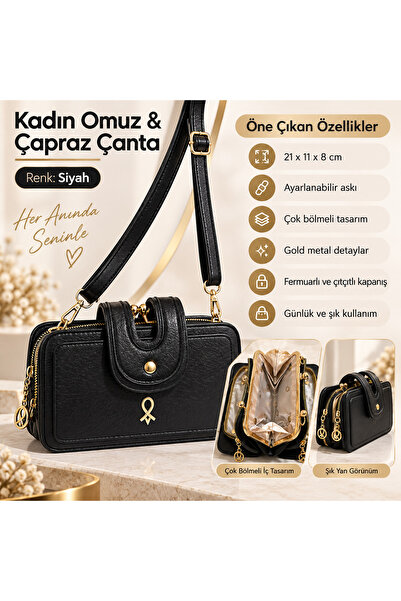 ZİVORA Women's Three-Compartment Shoulder and Crossbody Bag with Adjustable S...