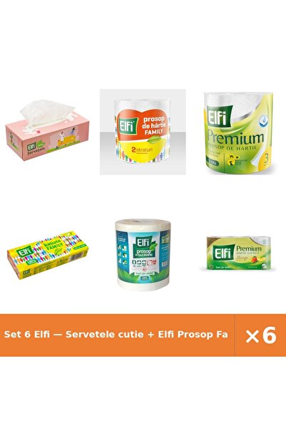 Elfi Set 6 — Servetele cutie + Prosop Family 2St/220Fo + Prosop de bucatarie Pre