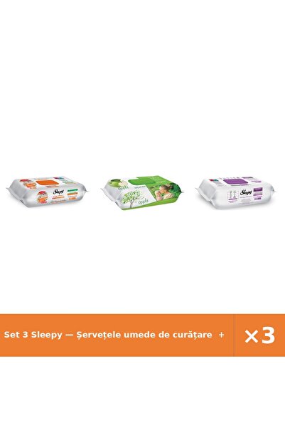 Sleepy Set 3 — Șervețele umede de curățare + Șervețele umede pentru bebel + Ș...