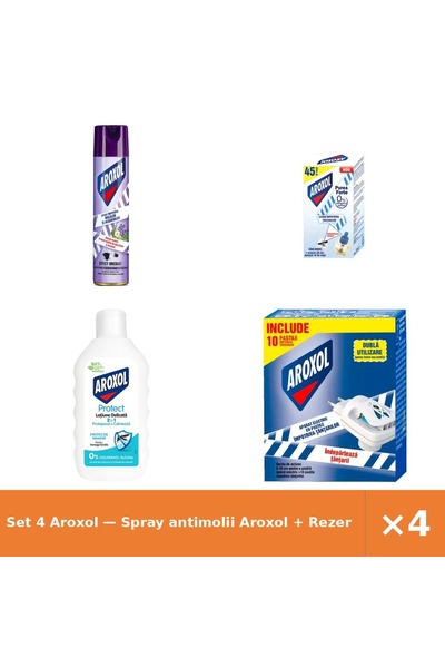 Aroxol Set 4 — Spray antimolii + Rezerva Lichida impotriva ta + Lotiune delic...