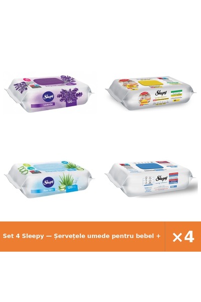 Sleepy Set 4 — Șervețele umede pentru bebel + Șervețele umede de curățare + Ș...