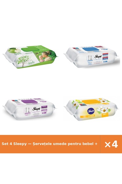 Sleepy Set 4 — Șervețele umede pentru bebel + Șervețele umede Easy + Șervețel...