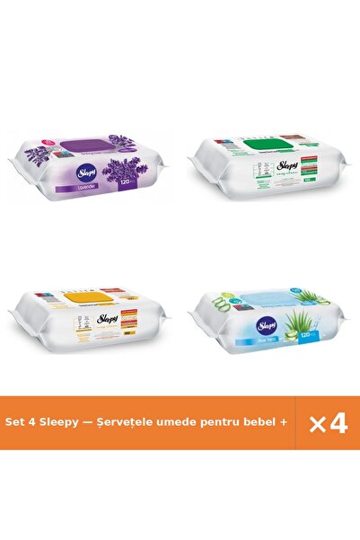 Sleepy Set 4 — Șervețele umede pentru bebel + Șervețele umede Easy + Șervețel...
