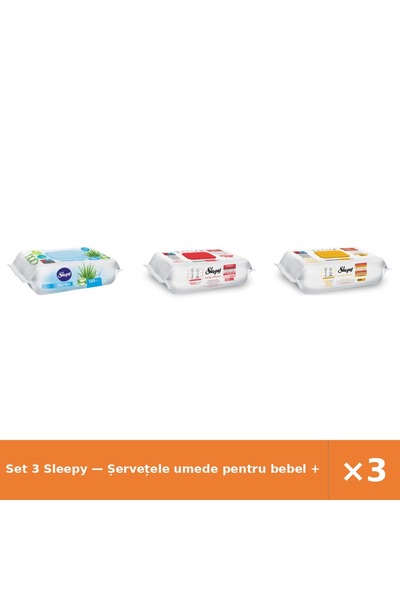 Sleepy Set 3 — Șervețele umede pentru bebel + Șervețele umede Easy + Șervețel...
