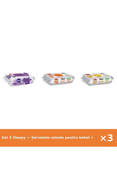 Sleepy Set 3 — Șervețele umede pentru bebel + Șervețele umede de curățare + Ș...
