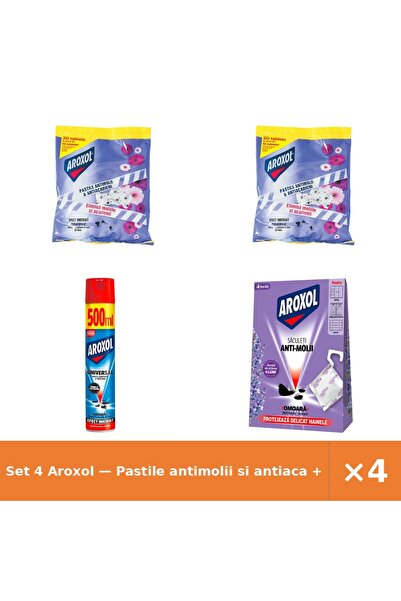 Aroxol Set 4 — Pastile antimolii si antiaca + Spray insecticid universal A + ...