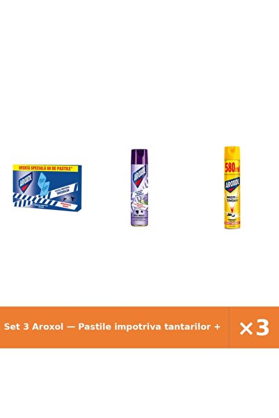 Aroxol Set 3 — Pastile impotriva tantarilor + Spray antimolii + Spray impotri...