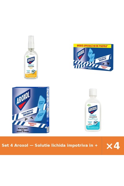 Aroxol Set 4 — Solutie lichida impotriva in + Pastile impotriva tantarilor + ...