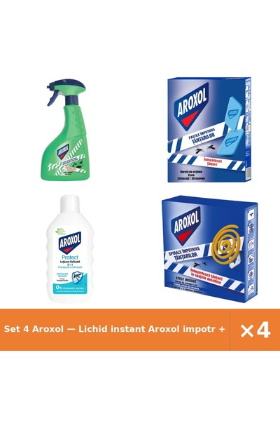 Aroxol Set 4 — Lichid instant impotr + Pastile tantari + Lotiune delicata imp...