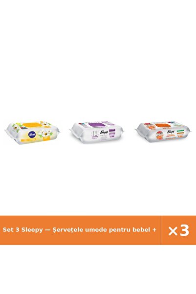 Sleepy Set 3 — Șervețele umede pentru bebel + Șervețele umede Easy + Șervețel...