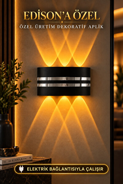 Edison Gümüş Şeritli Elektrikli LED Aplik Amber Işık Çift Yönlü Modern Dekora...