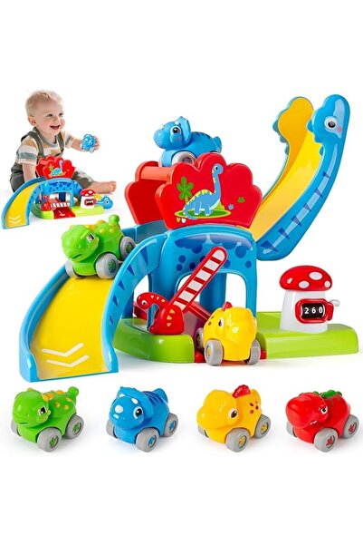 XICEN Dinosaur Car Ramp Toy for Toddlers 1-3, Drop & Go Ramp Racer with 4 Min...