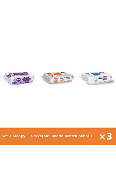 Sleepy Set 3 — Șervețele umede pentru bebel + Șervețele umede de curățare + Ș...