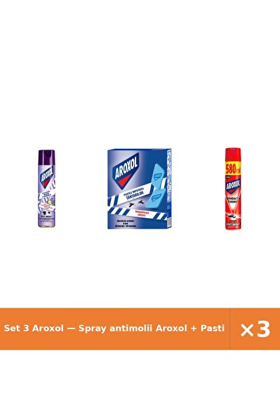 Aroxol Set 3 — Spray antimolii + Pastile tantari + Spray impotriva gandacilor s