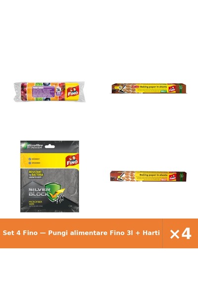 Fino Set 4 — Pungi alimentare 3l + Hartie pentru copt + Laveta cu microfibra ...
