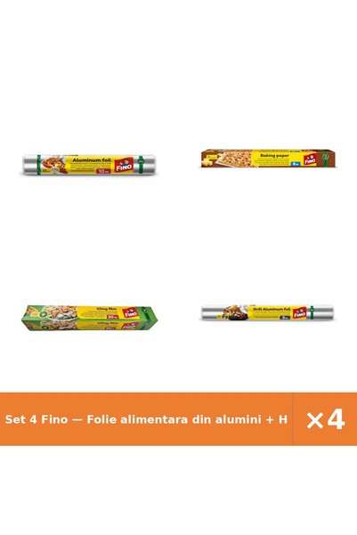 Fino Set 4 — Folie alimentara din alumini + Hartie pentru copt + Folie plasti...