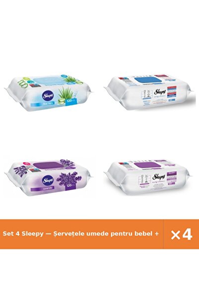 Sleepy Set 4 — Șervețele umede pentru bebel + Șervețele umede Easy + Șervețel...