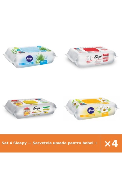 Sleepy Set 4 — Șervețele umede pentru bebel + Șervețele umede Easy + Șervețel...