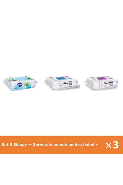 Sleepy Set 3 — Șervețele umede pentru bebel + Șervețele umede Easy + Șervețel...