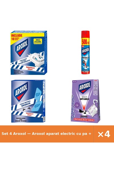 Aroxol Set 4 — aparat electric cu pa + Spray insecticid universal A + Pastile...