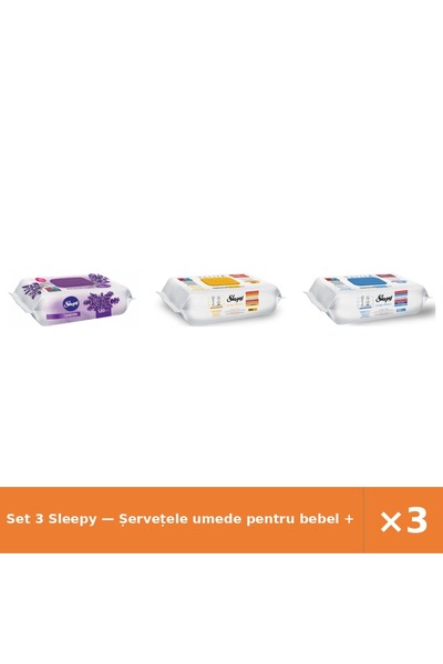 Sleepy Set 3 — Șervețele umede pentru bebel + Șervețele umede Easy + Șervețel...