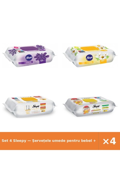 Sleepy Set 4 — Șervețele umede pentru bebel + Șervețele umede pentru bebel + ...