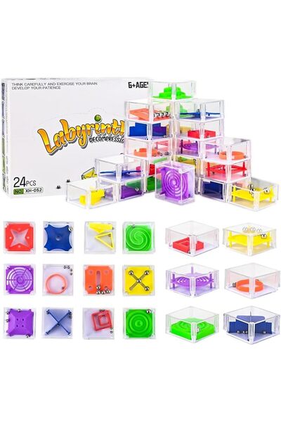 KASTWAVE Balance IQ Maze Game Mini Fidget Puzzle Box, Mini 3D Brain Maze Puzz...