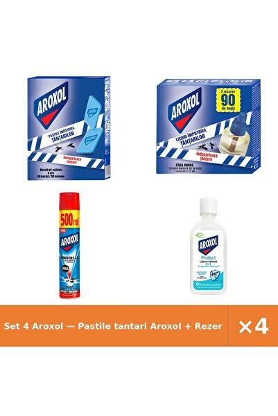 Aroxol Set 4 — Pastile tantari + Rezerva lichida impotriva ta + Spray insecti...