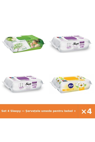 Sleepy Set 4 — Șervețele umede pentru bebel + Șervețele umede Easy + Șervețel...