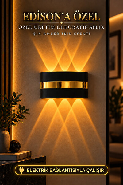 Edison Gold Detailed Electric Led Sconce Amber Light Bidirectional Decorative...