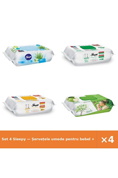 Sleepy Set 4 — Șervețele umede pentru bebel + Șervețele umede Easy + Șervețel...