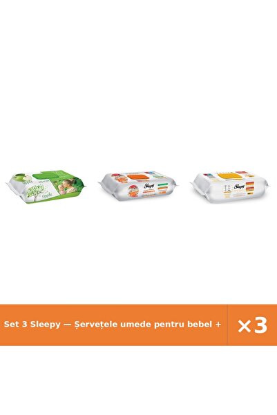 Sleepy Set 3 — Șervețele umede pentru bebel + Șervețele umede de curățare + Ș...