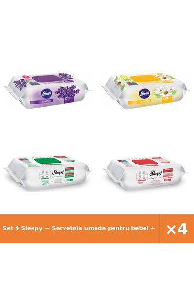 Sleepy Set 4 — Șervețele umede pentru bebel + Șervețele umede pentru bebel + ...
