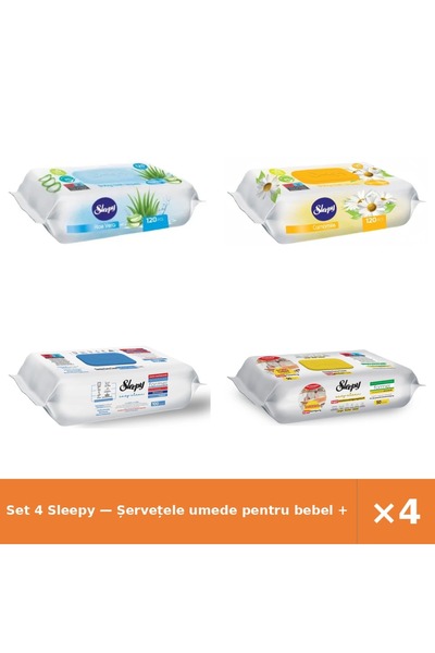 Sleepy Set 4 — Șervețele umede pentru bebel + Șervețele umede pentru bebel + ...