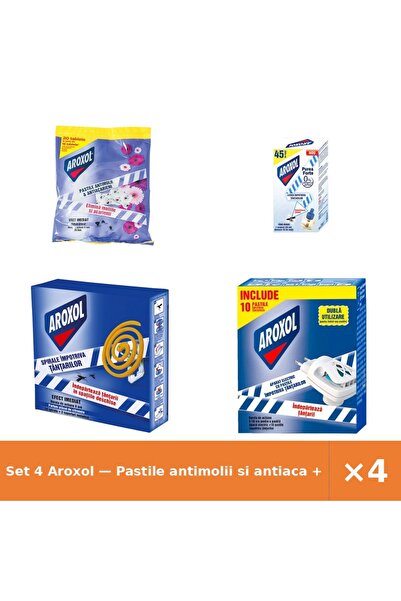 Aroxol Set 4 — Pastile antimolii si antiaca + Rezerva Lichida impotriva ta + ...