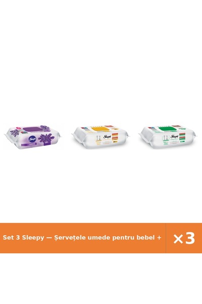 Sleepy Set 3 — Șervețele umede pentru bebel + Șervețele umede Easy + Șervețel...